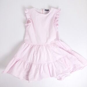 Little Olin Seersucker Dress Kids 4T 5T Pink Ruffle Tiered Cotton